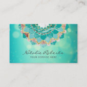 Carte De Visite Salon de Spa moderne Turquoise & Gold Mandala (Devant)