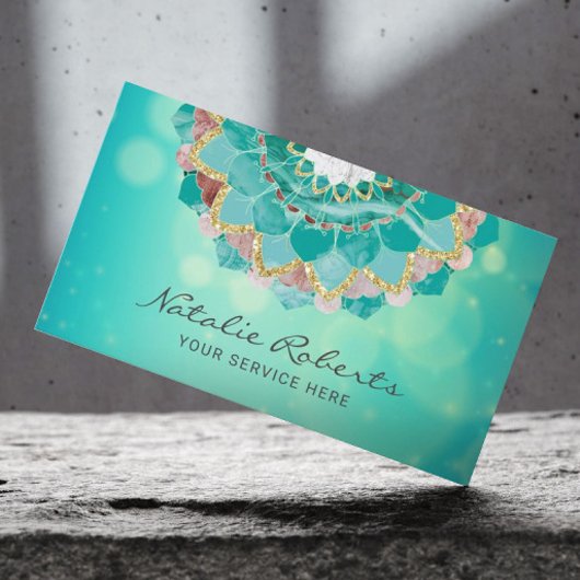 Carte De Visite Salon de Spa moderne Turquoise & Gold Mandala
