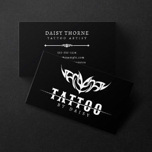Carte De Visite Salon de tatouage d'artiste minimaliste blanc et n
