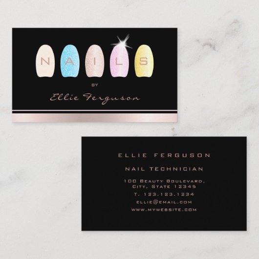 Carte De Visite Salon de technicien en ongle Parties scintillant G (Devant / Derrière)