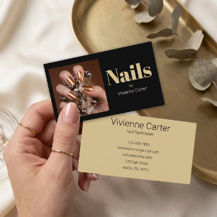 Carte De Visite Salon de technicien en ongles photo typographie or