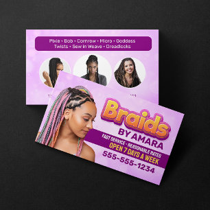 Carte De Visite Salon de tresses africaines Pink Braids Coiffure