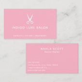 Carte De Visite Salon des cheveux Coiffeur ciseaux modernes rose (Devant / Derrière)