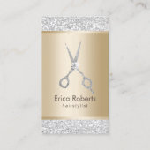 Carte De Visite Salon des cheveux Luxe Parties scintillant argent  (Devant)