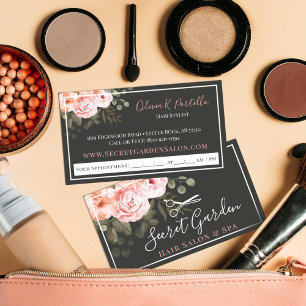 Carte De Visite Salon des cheveux Styliste Élégant Rose Floral Nom