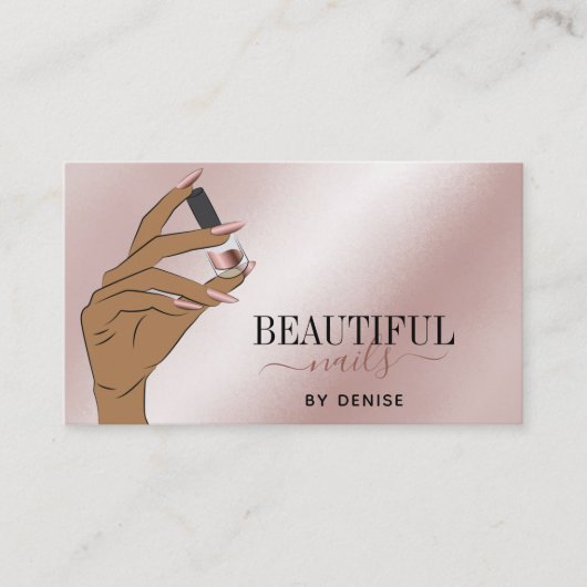 Carte De Visite Salon d'ongles d'or rose femme main nails technici (Devant)