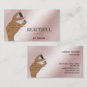 Carte De Visite Salon d'ongles d'or rose femme main nails technici (Devant / Derrière)