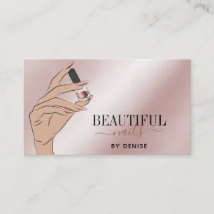 Carte De Visite Salon d'ongles d'or rose femme main nails technici