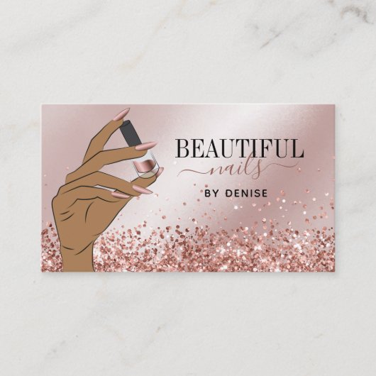 Carte De Visite Salon d'ongles d'or rose femme main nails technici (Devant)