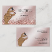 Carte De Visite Salon d'ongles d'or rose femme main nails technici (Devant / Derrière)