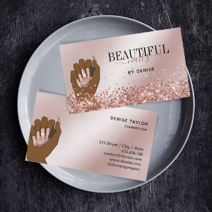 Carte De Visite Salon d'ongles d'or rose femme main nails technici