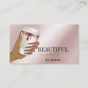 Carte De Visite Salon d'ongles d'or rose femme main nails technici