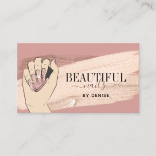 Carte De Visite Salon d'ongles d'or rose femme main nails technici