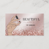 Carte De Visite Salon d'ongles d'or rose femme main nails technici (Devant)