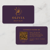 Carte De Visite Salon élégant moderne monogrammé code QR blanc Bu (Devant / Derrière)