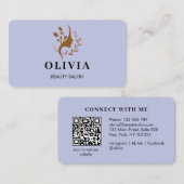 Carte De Visite Salon élégant moderne monogrammé code QR blanc Bu (Devant / Derrière)