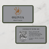 Carte De Visite Salon élégant moderne monogrammé code QR blanc Bu (Devant / Derrière)