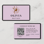 Carte De Visite Salon élégant moderne monogrammé code QR blanc Bu (Devant / Derrière)