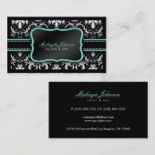 Carte De Visite Salon et spa noirs et blancs élégants de damassé (Devant / Derrière)