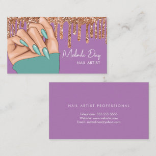 Carte De Visite Salon Faux Parties scintillant Artiste Nail Turquo