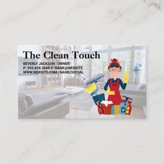 Carte De Visite Salon | Femme domestique nettoyeuse (Devant)