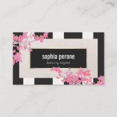 Carte De Visite Salon Floral rose moderne noir et blanc (Devant)