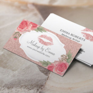 Carte De Visite Salon floral vintage de lèvres roses d'or de