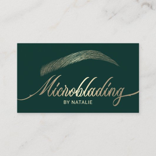 Carte De Visite Salon Gold Eyebrow Microblading Moderne Vert (Devant)
