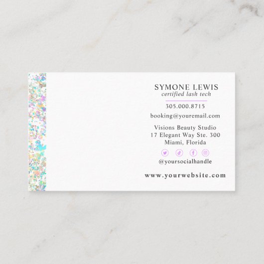 Carte De Visite Salon Holographique Lash Tech Parties scintillant  (Dos)