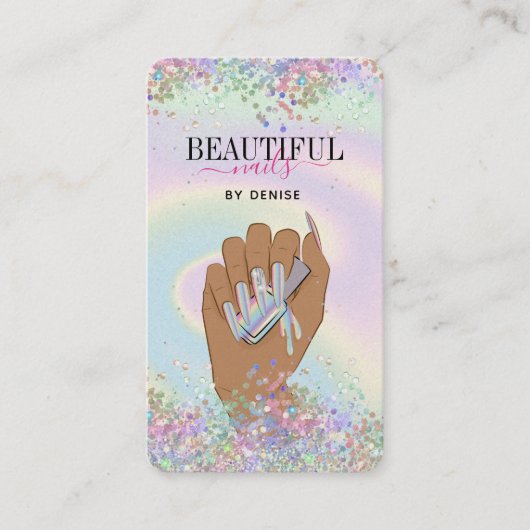 Carte De Visite salon holographique ongle femme main nails technic (Devant)