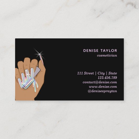 Carte De Visite salon holographique ongle femme main nails technic (Dos)