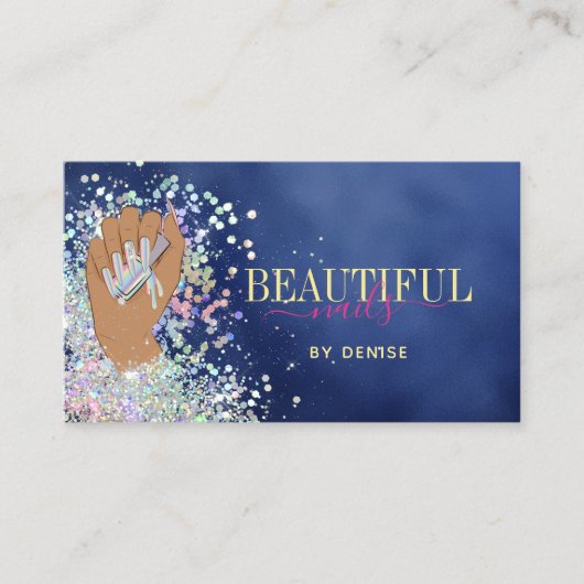 Carte De Visite salon holographique ongle femme main nails technic (Devant)