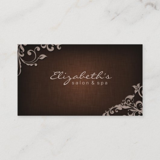 Carte De Visite Salon Linge Spa Floral Fleurs Brown Beige (Devant)
