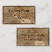 Carte De Visite Salon moderne de coiffeur de ciseaux et en bois (Devant / Derrière)