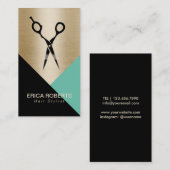 Carte De Visite Salon moderne de noir de vert d'or de coiffeur (Devant / Derrière)