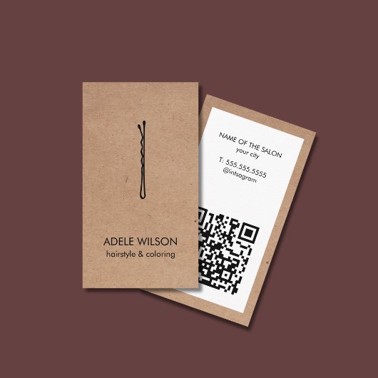 Carte De Visite Salon moderne Faux Kraft Blanc QR Code Hair Pin Sa