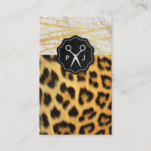 Carte De Visite Salon Monogram Marbre Trim Cheetah et cuir
