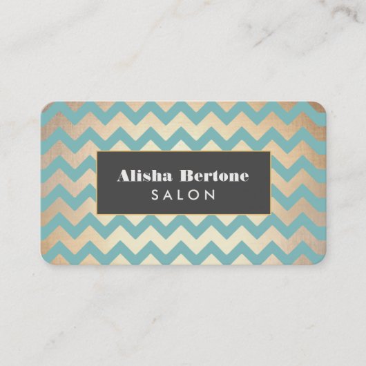 Carte De Visite Salon Motif Gold Chevron et Spa Turquoise (Devant)