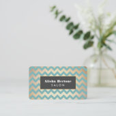 Carte De Visite Salon Motif Gold Chevron et Spa Turquoise (Debout devant)