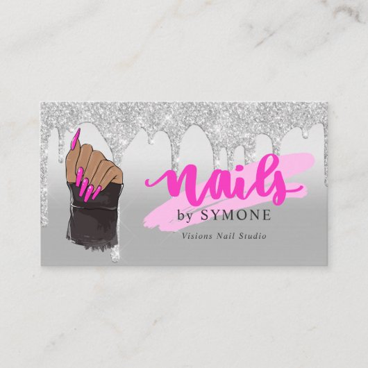 Carte De Visite Salon Nail Tech Parties scintillant à goutte rose  (Devant)