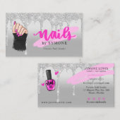 Carte De Visite Salon Nail Tech Parties scintillant à goutte rose (Devant / Derrière)