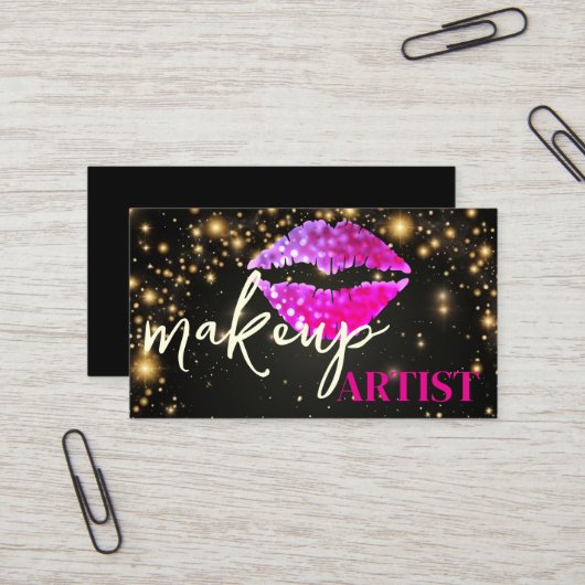 Carte De Visite Salon Noir Moderne Artiste de maquillage Lèvres Ro (Devant/Arrière en situation)