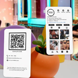 Carte De Visite Salon noir simple Instagram QR Code moderne