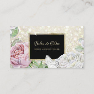 Carte De Visite Salon papillon floral pailleté noir