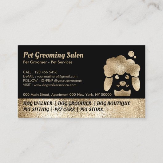 Carte De Visite Salon Pet Grooming Gold Sparkings (Devant)