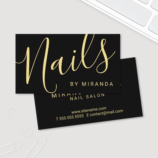 Carte De Visite Salon professionnel moderne Black et Gold Nail