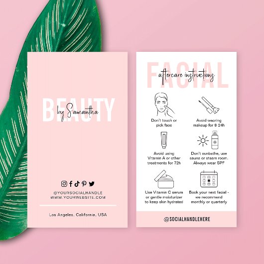 Carte De Visite Salon rose féminin Instructions pour les soins du