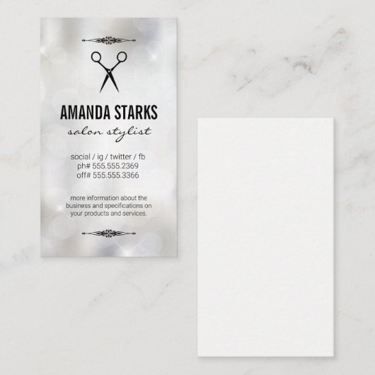 Carte De Visite Salon Shears | Bokeh Sparkle Arrière - plan (Devant / Derrière)
