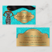 Carte De Visite Salon turquoise de coiffeur d'Afro-américain d'or (Devant / Derrière)