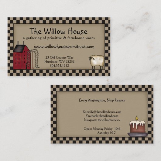 Carte De Visite Saltbox House primitif et Willow Tree modifiable (Devant / Derrière)
